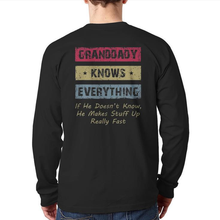 Mens Granddaddy Knows Everything Humor Saying Retro Grandpa Back Print Long Sleeve T-shirt