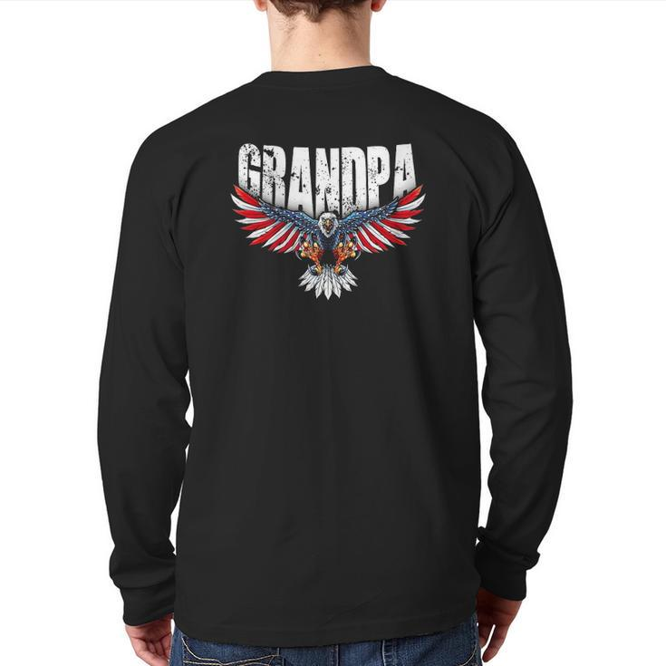 Mens Grandpa Vintage Usa Flag Bald Eagle Patriotic 4Th Of July Back Print Long Sleeve T-shirt