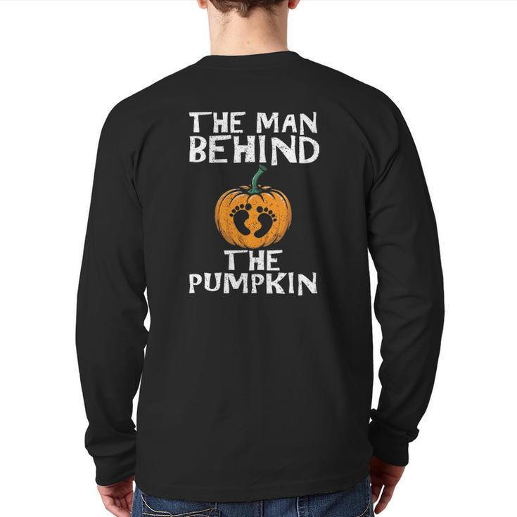 Mens Halloween Pregnancy Dad The Man Behind The Pumpkin Back Print Long Sleeve T-shirt