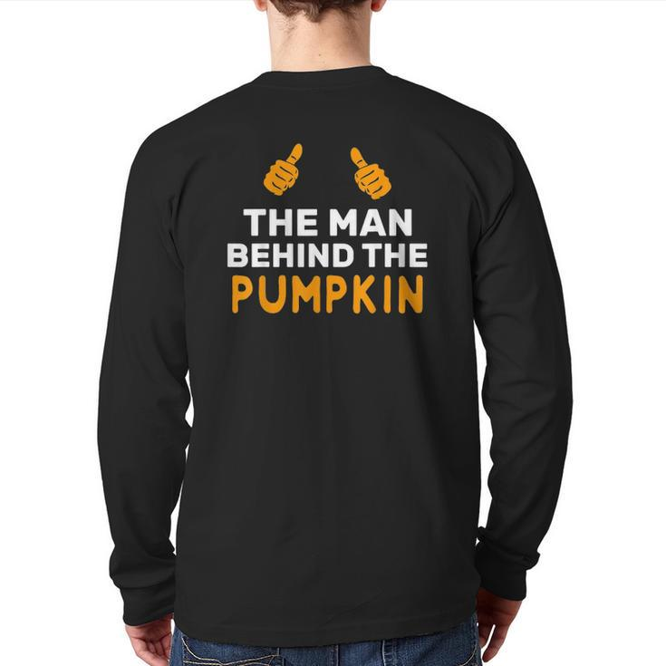 Mens Halloween Pregnancy For Men Pumpkin Dad Costume Back Print Long Sleeve T-shirt