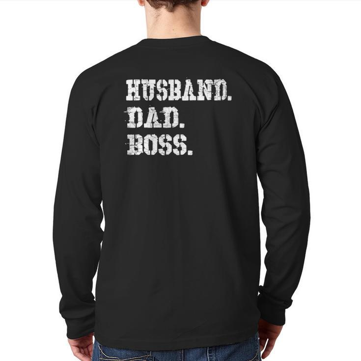 Mens Husband Dad Boss  Father's Day Tee Back Print Long Sleeve T-shirt