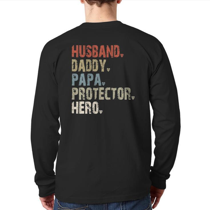 Mens Husband Daddy Papa Protector Hero Back Print Long Sleeve T-shirt