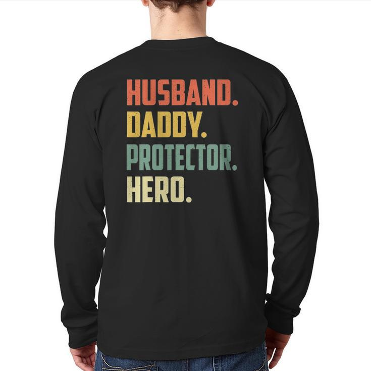 Mens Husband Daddy Protector Hero Vintage Colors Back Print Long Sleeve T-shirt