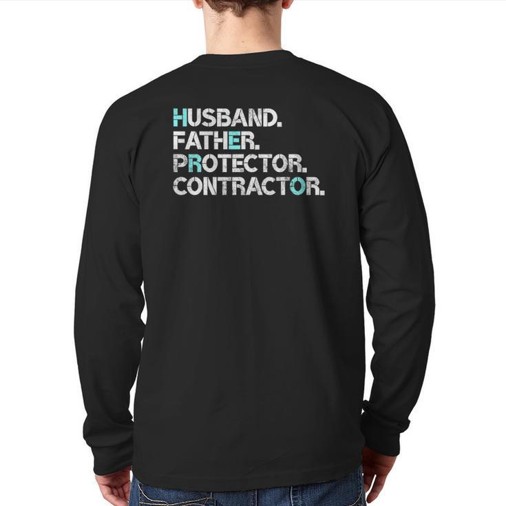 Mens Husband Father Protector Contractor Dad Back Print Long Sleeve T-shirt