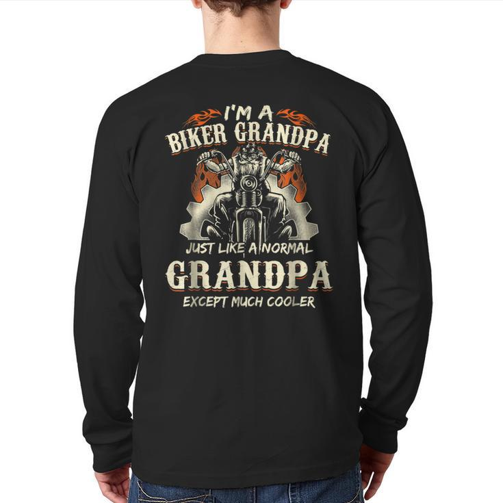 Mens I'm A Biker Grandpa Cool Father's Day Shirt For Grandpa Back Print Long Sleeve T-shirt