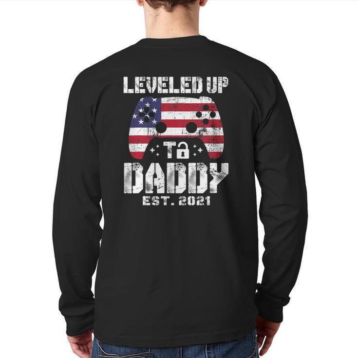Mens Leveled Up To Daddy Est 2021 Dad Level Unlocked Back Print Long Sleeve T-shirt