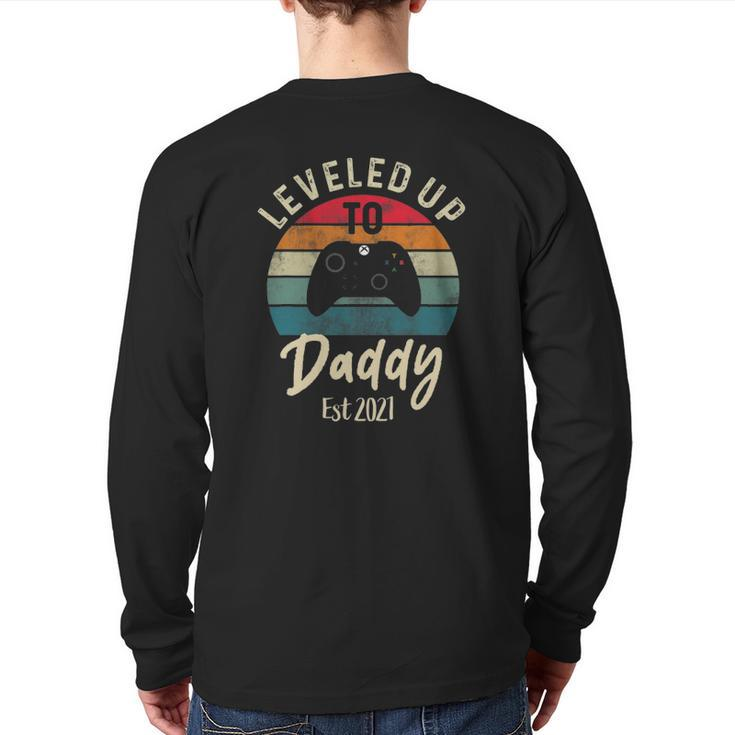 Mens I Leveled Up To Daddy Promoted New Dad Again 2021 Ver2 Back Print Long Sleeve T-shirt