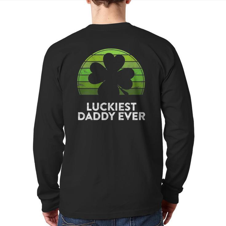Mens Luckiest Daddy Ever Shamrock Sunset St Patrick's Day Dad Back Print Long Sleeve T-shirt