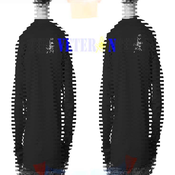 Mens Masonic Military Veteran Mason Square And Compass Freemason Back Print Long Sleeve T-shirt