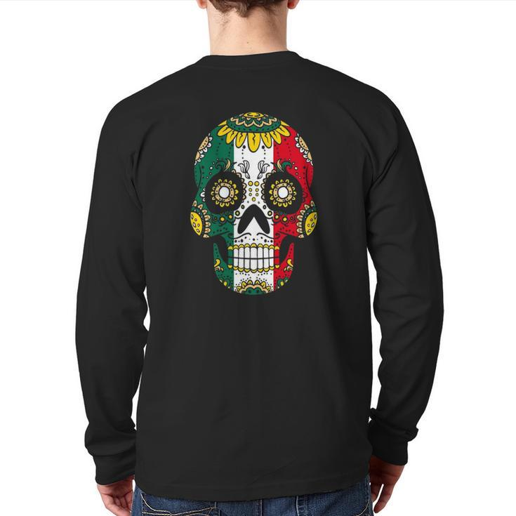 Mens Mexician Dia De Los Muertos Men Sugar Skull Day Of Dead Men Back Print Long Sleeve T-shirt