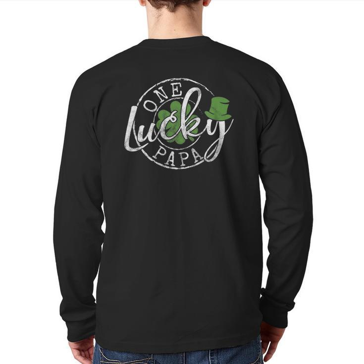 Mens One Lucky Papa Father Irish Clovers St Patrick's Day Back Print Long Sleeve T-shirt