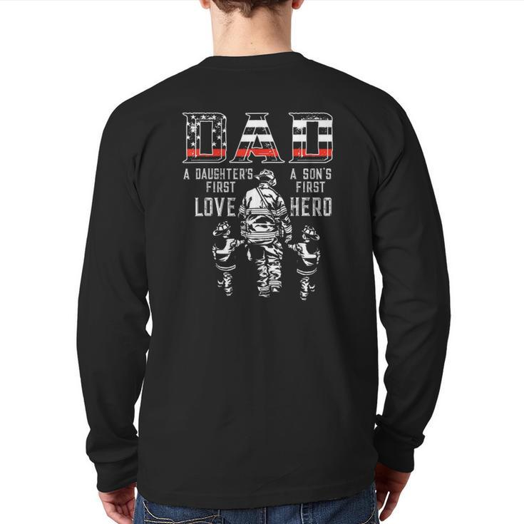 Mens Oxbd Dad Daughter Love Son Hero Fireman Dad Fathers Day Back Print Long Sleeve T-shirt