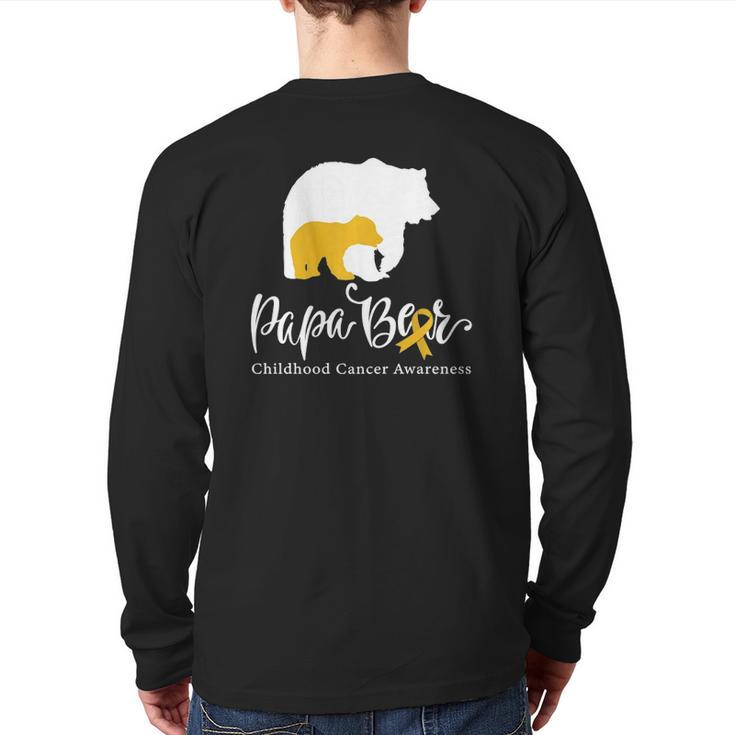Mens Papa Bear Gold Ribbon Childhood Cancer Awareness Back Print Long Sleeve T-shirt