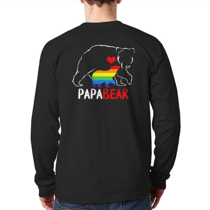 Mens Papa Bear Proud Dad Daddy Rainbow Flag Lgbt Pride Father Day Back Print Long Sleeve T-shirt