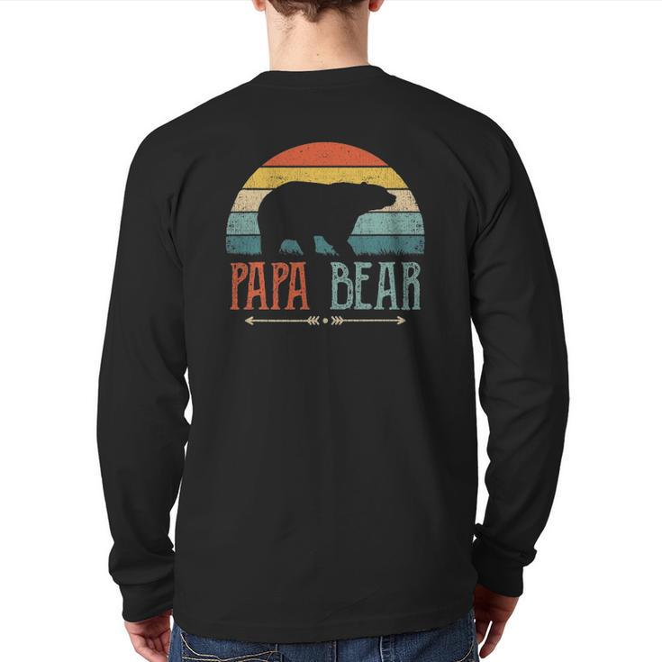 Mens Papa Bear Vintage Daddy Father's Day Retro Dad Back Print Long Sleeve T-shirt