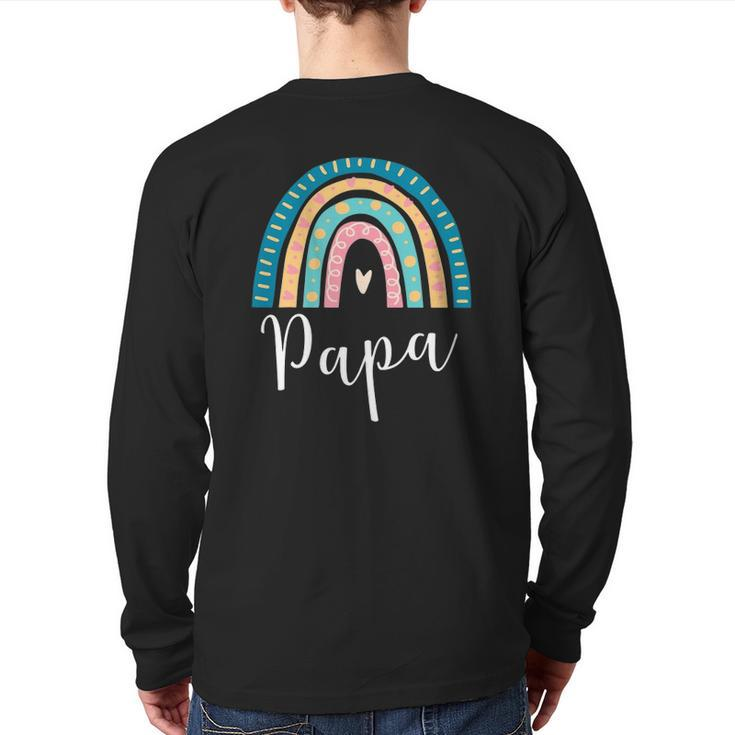 Mens Papa Rainbow For Dad Family Matching Back Print Long Sleeve T-shirt