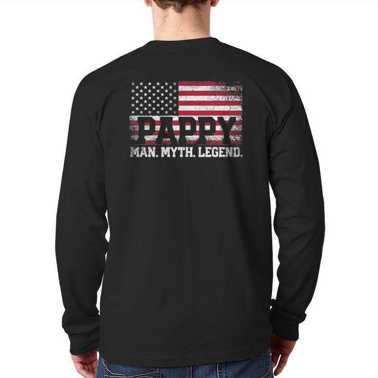 Mens Pappy The Man Myth Legend American Flag Father's Day Back Print Long Sleeve T-shirt