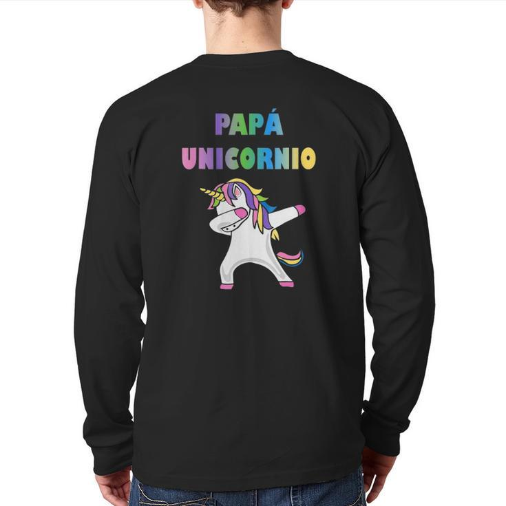 Mens Playeras De Unicornio Para Familia Papa Unicornio Back Print Long Sleeve T-shirt