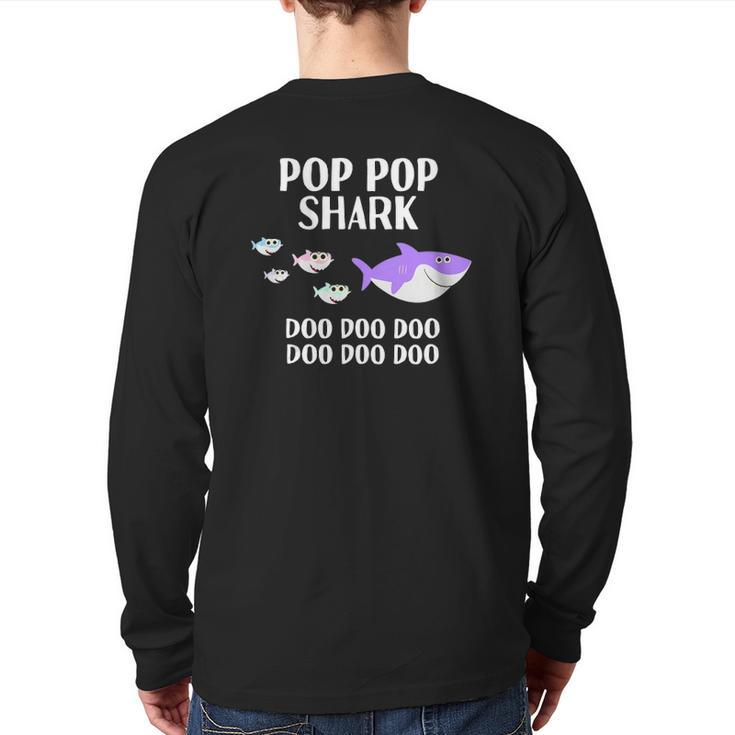 Mens Pop Pop Shark Doo Doo Father's Day For Grandpa Back Print Long Sleeve T-shirt