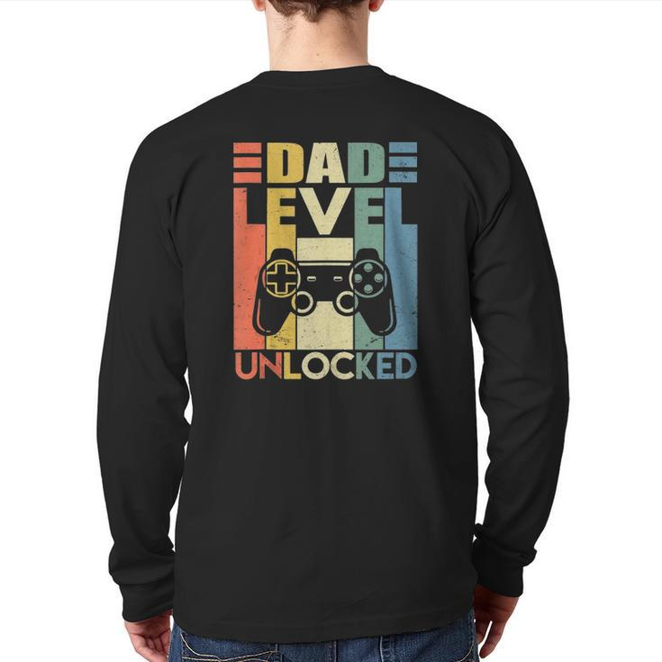 Mens Pregnancy Announcement Dad Level Unlocked Soon To Be Father Back Print Long Sleeve T-shirt