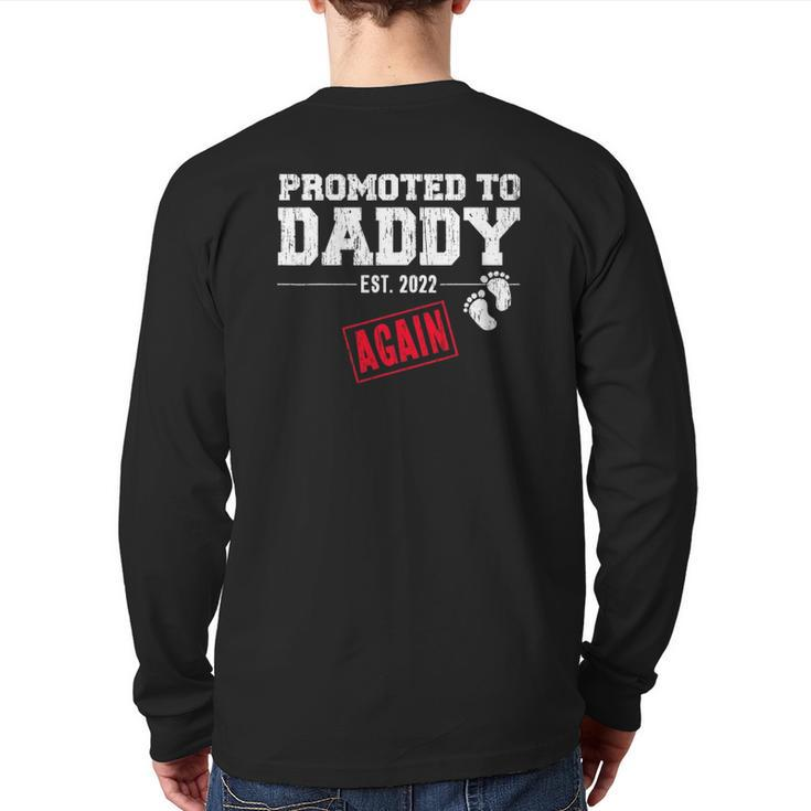 Mens Promoted To Daddy Again 2022 Dad Pregnancy Announcement Back Print Long Sleeve T-shirt