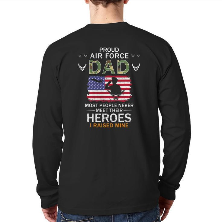 Mens Proud Air Force Dad I Raised My Heroes Camouflage Army Back Print Long Sleeve T-shirt