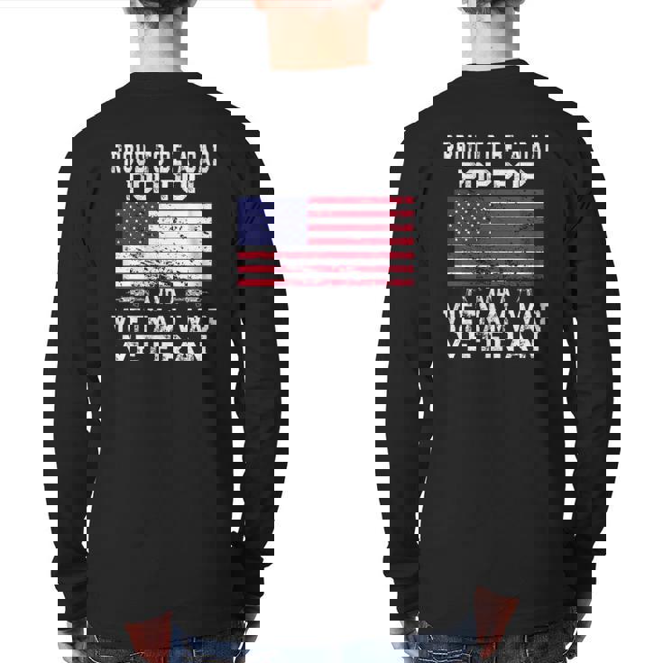 Mens Proud Dad Pop-Pop Vietnam War Veteran Retro Us Flag Grandpa Back Print Long Sleeve T-shirt