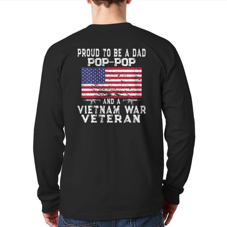 Mens Proud Dad Pop-Pop Vietnam War Veteran Retro Us Flag Grandpa Back Print Long Sleeve T-shirt