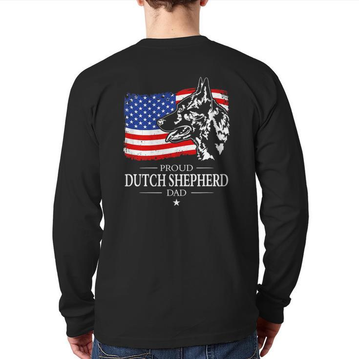 Mens Proud Dutch Shepherd Dad American Flag Patriotic Dog Back Print Long Sleeve T-shirt