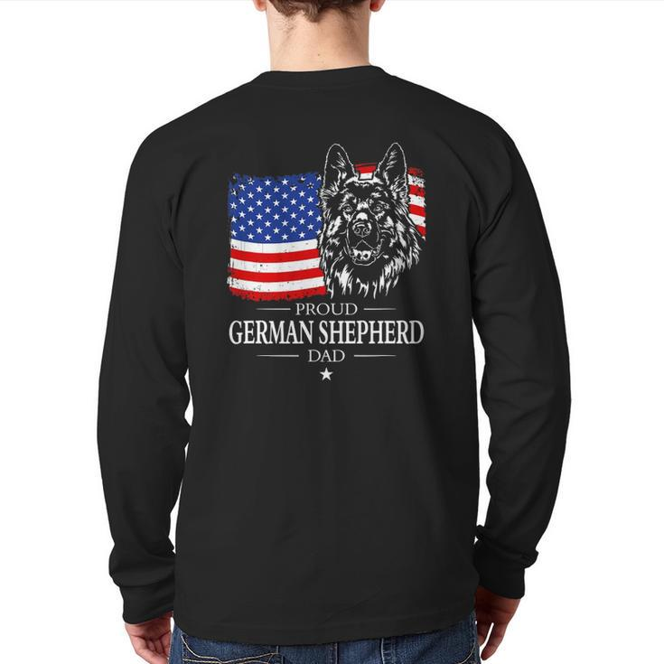 Mens Proud German Shepherd Dad American Flag Patriotic Dog Back Print Long Sleeve T-shirt