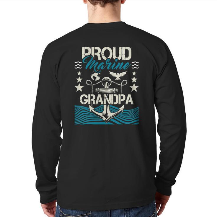 Mens Proud Marine Grandpa Granddad Papa Pops Back Print Long Sleeve T-shirt