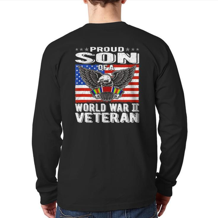 Mens Proud Son Of A World War 2 Veteran Patriotic Ww2 Family  Back Print Long Sleeve T-shirt