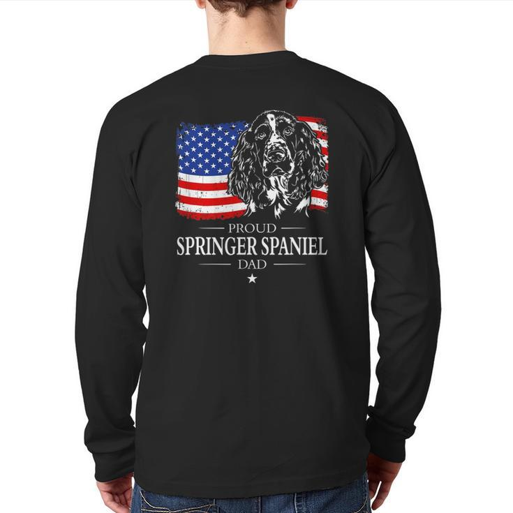 Mens Proud Springer Spaniel Dad American Flag Patriotic Dog Back Print Long Sleeve T-shirt