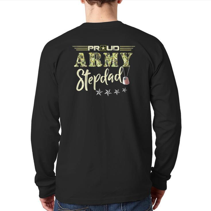 Mens Proud Us Army Stepdad Camouflage Military Pride Back Print Long Sleeve T-shirt