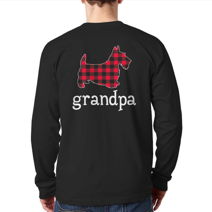Mens Red Plaid Grandpa Scottie Christmas Matching Family Pajama Back Print Long Sleeve T-shirt