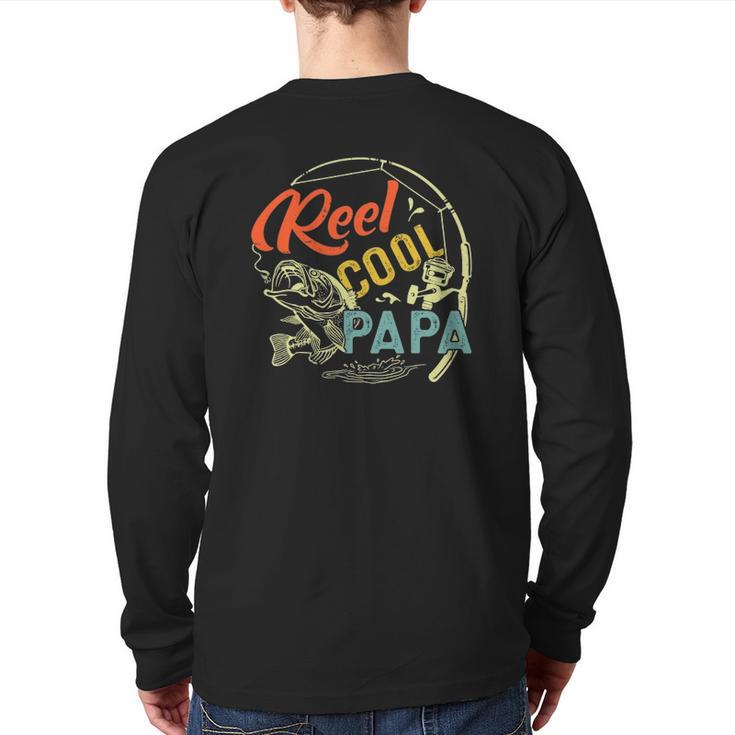 Mens Reel Cool Papa  Fishing Father's Day Christmas Back Print Long Sleeve T-shirt