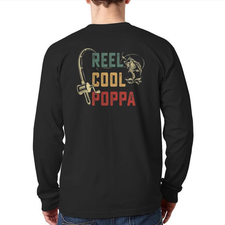 Mens Reel Cool Poppa Vintage Fisherman Father's Day Back Print Long Sleeve T-shirt