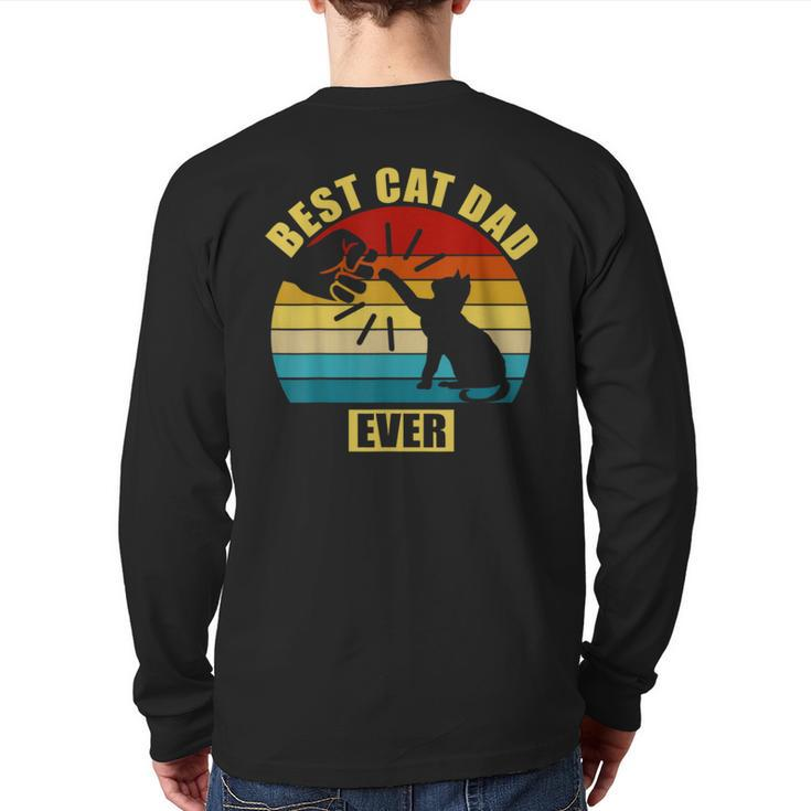 Mens Retro Vintage Best Cat Dad Ever Fist Bump Back Print Long Sleeve T-shirt