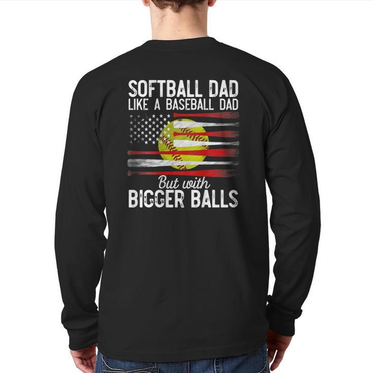 Mens Softball Dad Like A Baseball Dad Definition On Back Back Print Long Sleeve T-shirt