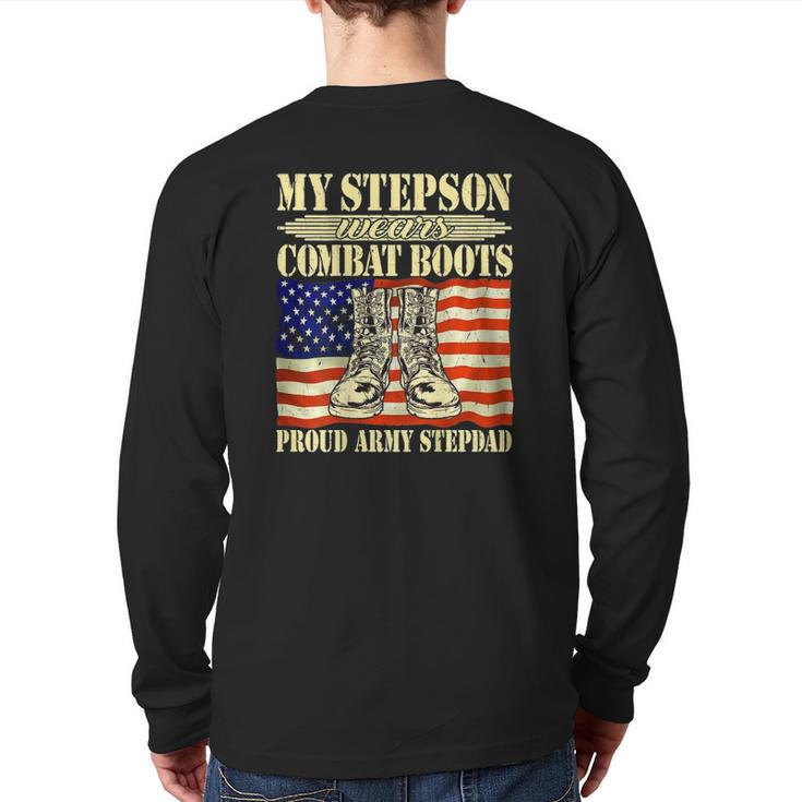 Mens My Stepson Wears Combat Boots Military Proud Army Stepdad Back Print Long Sleeve T-shirt