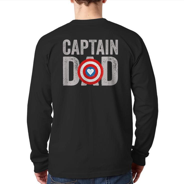 Mens Super Captain Dad Superhero Back Print Long Sleeve T-shirt