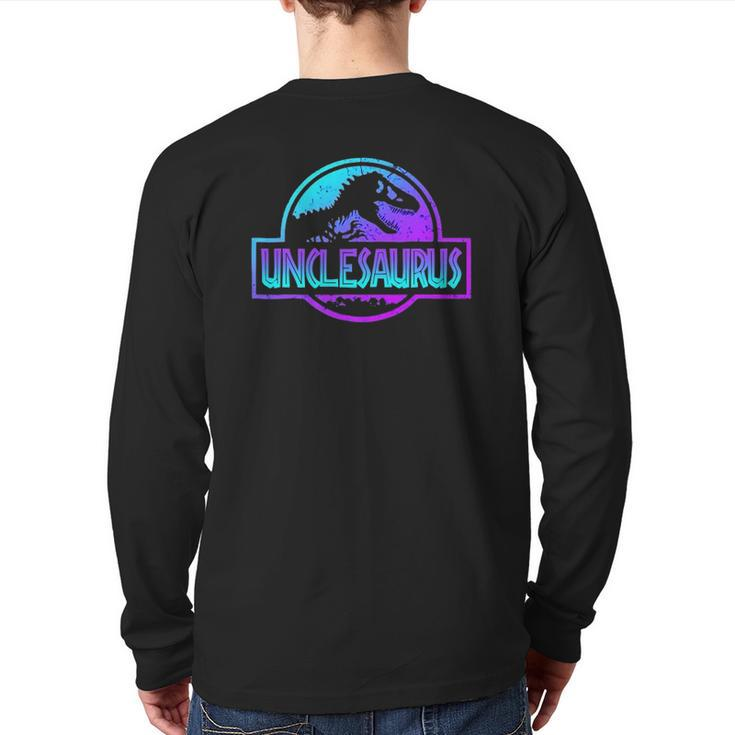 Mens Unclesaurus Dinosaurrex Father's Day For Dad Back Print Long Sleeve T-shirt