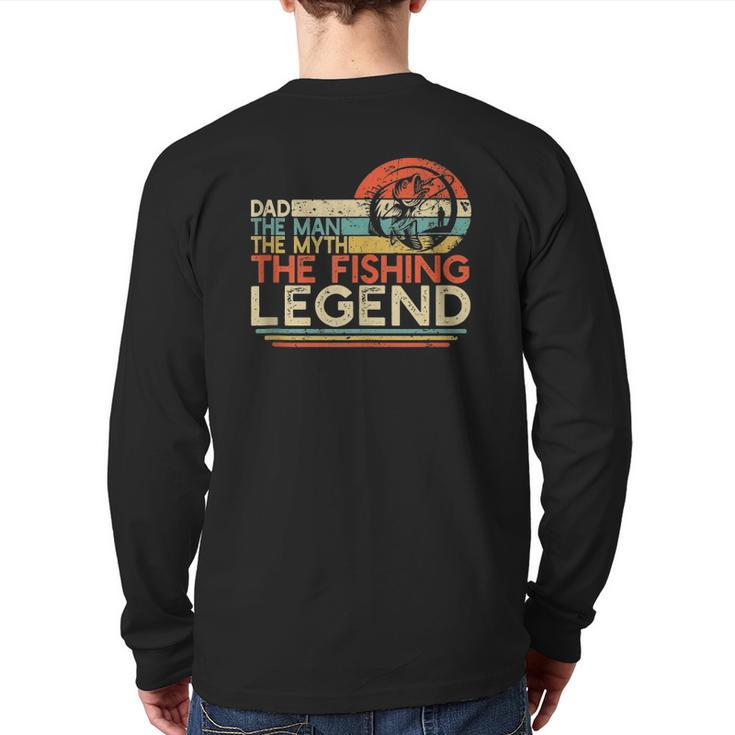 Mens Vintage Bass Fishing Dad Man The Myth The Legend Fisherman Back Print Long Sleeve T-shirt