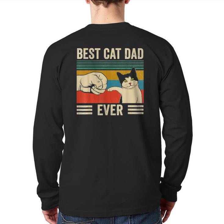 Mens Vintage Best Cat Dad Ever Bump Fit Classic Back Print Long Sleeve T-shirt