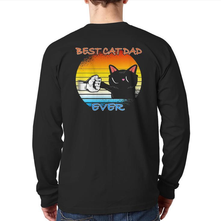 Mens Vintage Cat Best Cat Dad Retro Cat Meow Back Print Long Sleeve T-shirt