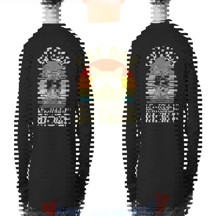 Mens Vintage Cat Dad Regular Dad Proud Daddy Meowica Fathers Day Back Print Long Sleeve T-shirt