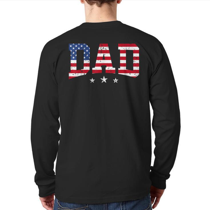 Mens Vintage Dad Father's Day American Flag Usa Dad 4Th Of July Back Print Long Sleeve T-shirt