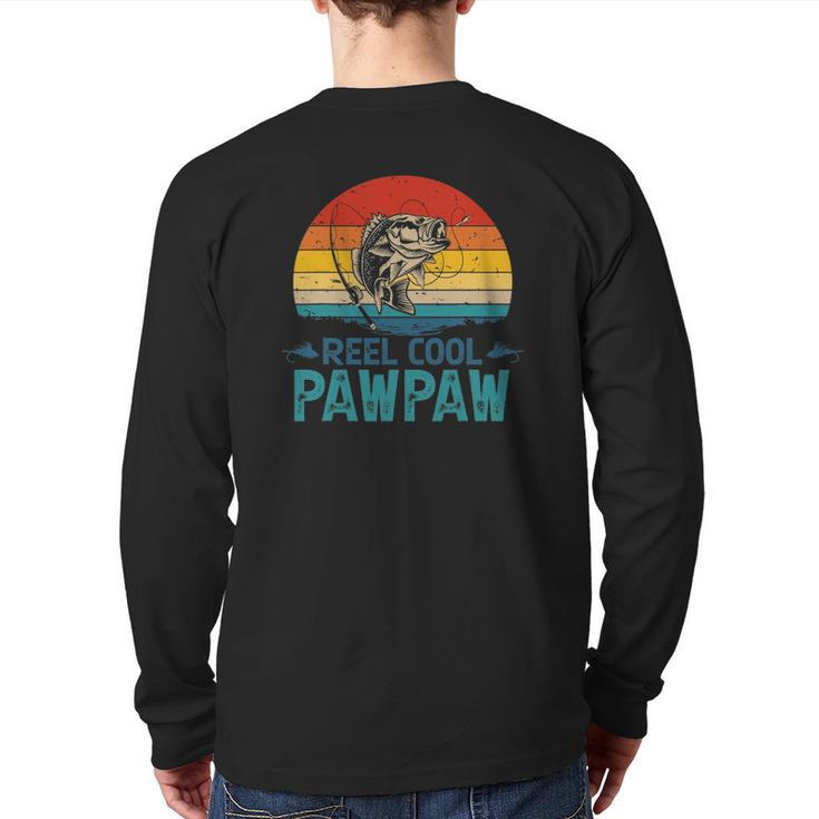 Mens Vintage Fishing Reel Cool Pawpaw Grandpa Paw Paw Father's Day Back Print Long Sleeve T-shirt