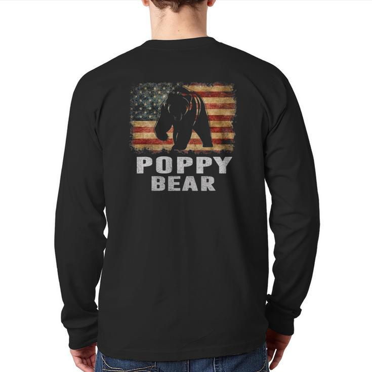 Mens Vintage Poppy Bear Poppy Father's Day Dad Back Print Long Sleeve T-shirt