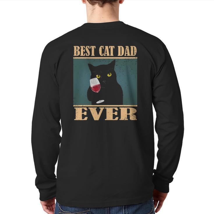 Mens Vintage Retro Best Cat Dad Ever Back Print Long Sleeve T-shirt